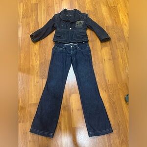 Dsquared2 Vintage Denim Set, Cropped Jacket & Low-Rise Pants Italian Size 40
